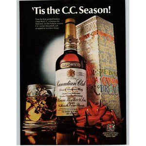 1977 Canadian Club Rye Whiskey Vintage Print Ad On the Rocks CC Season Christmas